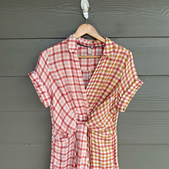 Anthropologie Pink and Cream Plaid Midi Dress - Picture 3 of 8